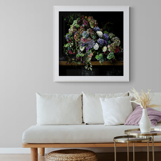 Hydrangeas and Morning Glory Framed Art Print